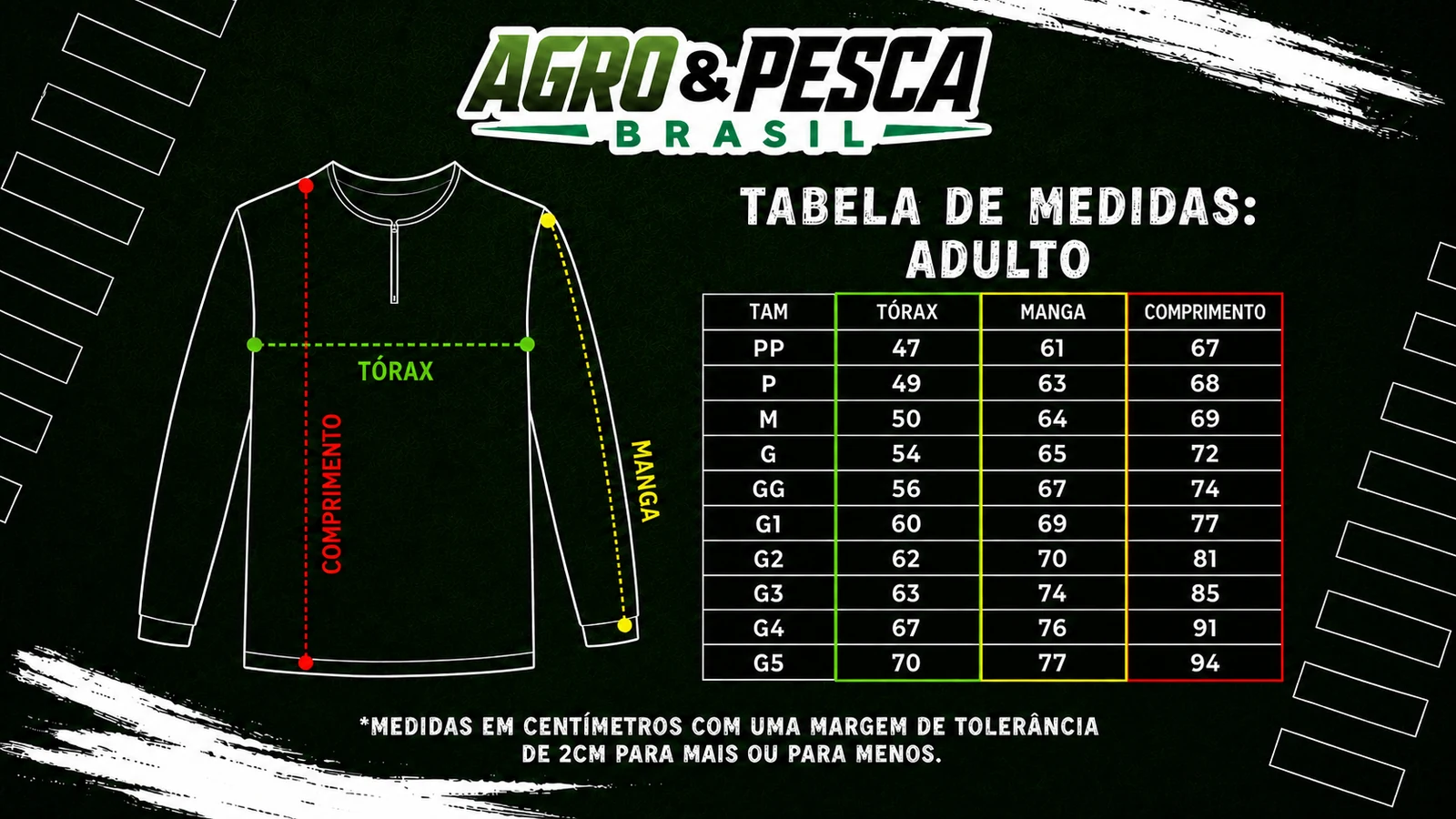Tabela de medidas adulto