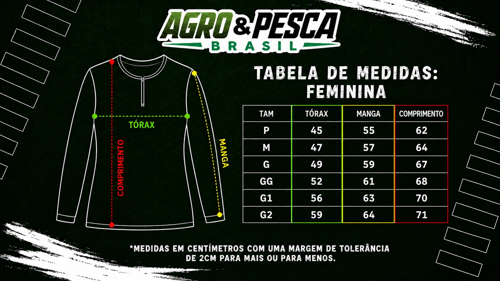 Tabela de medidas feminina